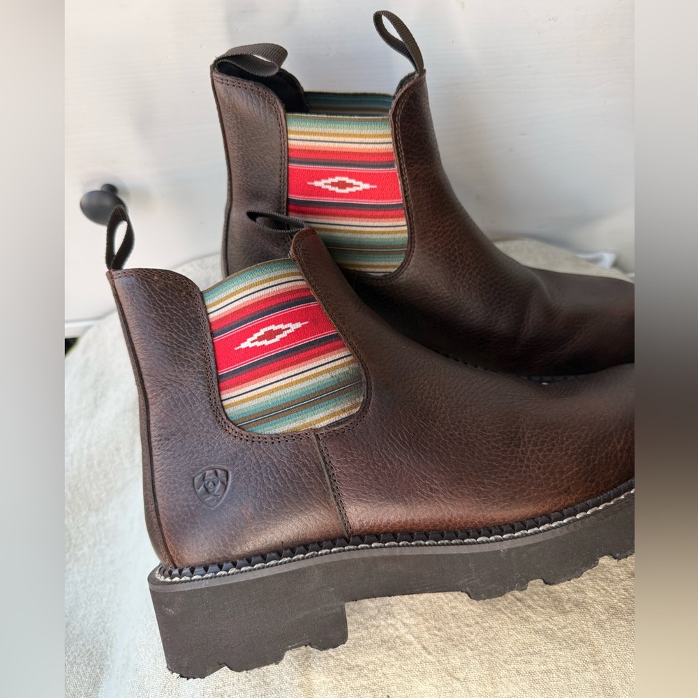 ARIAT WOMEN'S Leather Twin Gore WESTERN Brown BOOTS size 9,5B Aztec Spring Boho - Picture 6 of 17